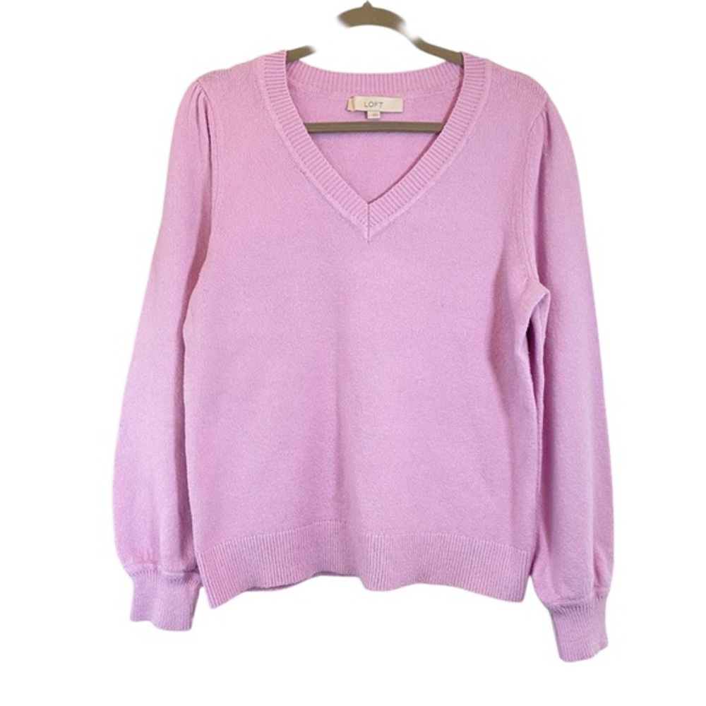 LOFT Soft Lilac Cotton Blend V-Neck Sweater L